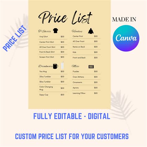 Free Printable Blank Price List Template – Easy Edit - Printables for