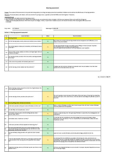 Mooring Assessment Form Pdf Rope Tugboat