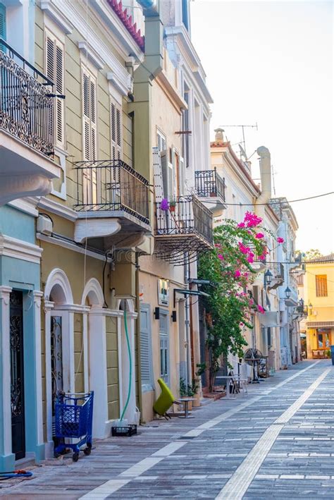 Narrow Street In Greek Town Nafplio Stock Image Image Of Flower Town