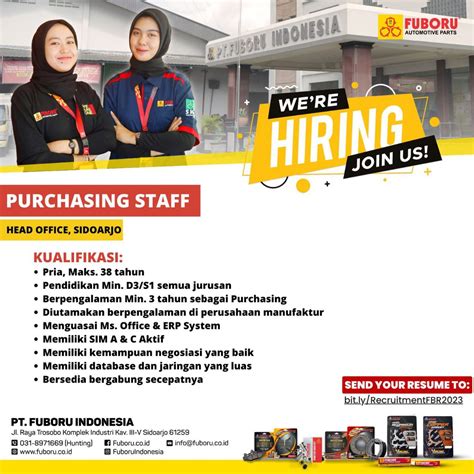 Lowongan Kerja Purchasing Staff Di Pt Fuboru Indonesia Nugasin