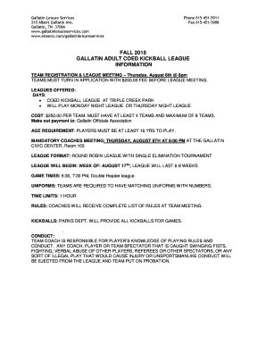 Fillable Online FALL 2015 GALLATIN ADULT COED KICKBALL LEAGUE