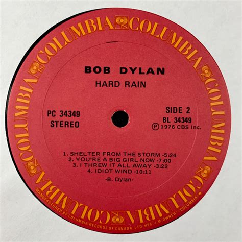 Bob Dylan Hard Rain 1976 Vinyl Pursuit Inc