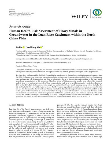 Pdf Human Health Risk Assessment Of Heavy Metals In Downloads