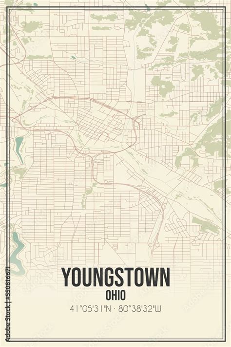 Retro US city map of Youngstown, Ohio. Vintage street map. Stock ...