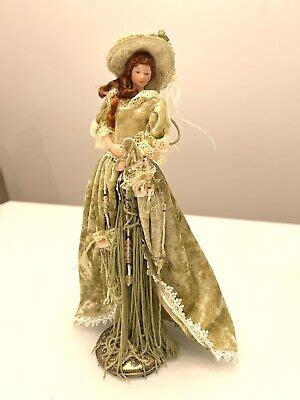 Victorian Tassel Doll Collectible Fashion Dolls Porcelain Green Velvet