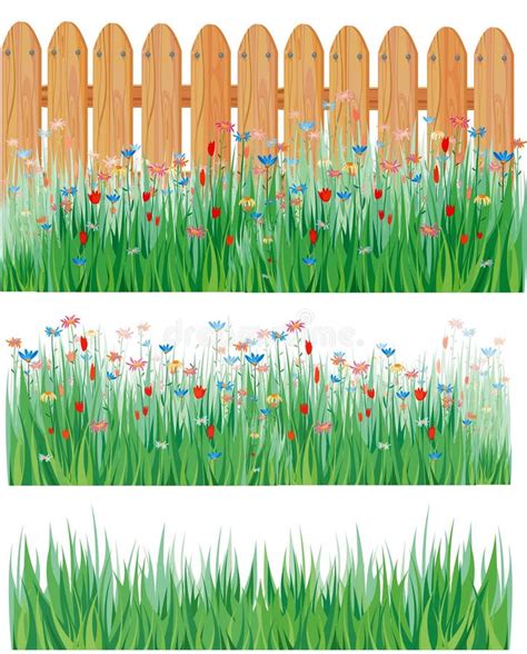 Grass And Wooden Fence Stock Vector Illustration Of Beautiful