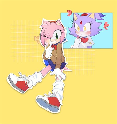 Safebooru 2girls Amy Rose Arrow Through Heart Blaze The Cat Blue