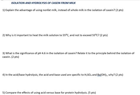 Solved Isolation And Hydrolysis Of Casein From Milk 1