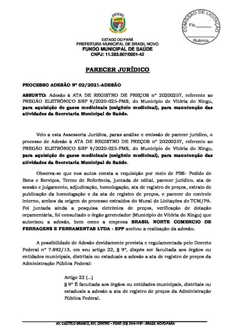 Parecer Juridico Prefeitura Municipal De Brasil Novo Gest O