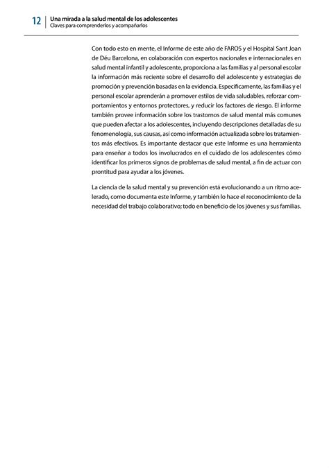 FAROS 12 Una Mirada A La Salud Mental De Los Adolescentes SJD PDF