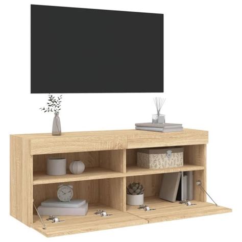 ESTINK Meuble TV mural avec lumières LED chêne sonoma 100x30x40 cm