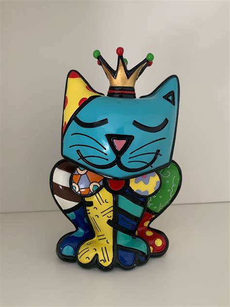 Romero Britto Escultura gato da Realeza Item de Decoração Romero