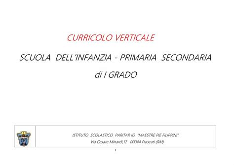 PDF CURRICOLO VERTICALE SCUOLA DELLINFANZIA SCUOLA DELL