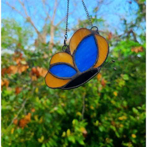 Butterfly Stained Glass Suncatcher Woman T For Her Brown Etsy