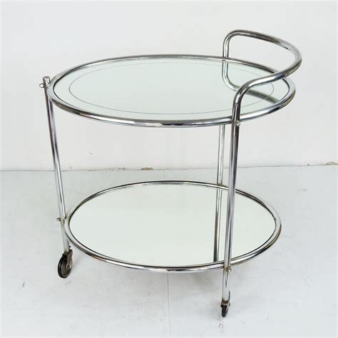 Vintage Mirrored Glass And Chrome Drinks Trolley French 1950s