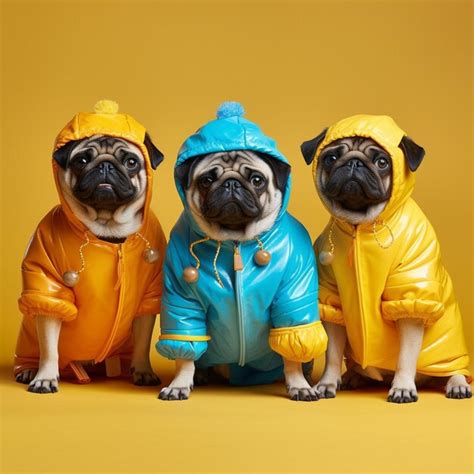 Premium Ai Image Three Dogs Wearing Rain Coats Are Wearing Rain Coats