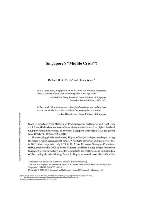 Drivers Of Competitiveness - (Singapore%E2%80%99s %E2%80%9CMidlife