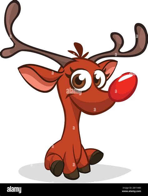 Funny cartoon red nose reindeer character. Christmas vector ...