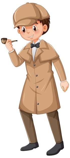 Mannelijke Detective Met Bruine Overjas En Hoed Gratis Vector