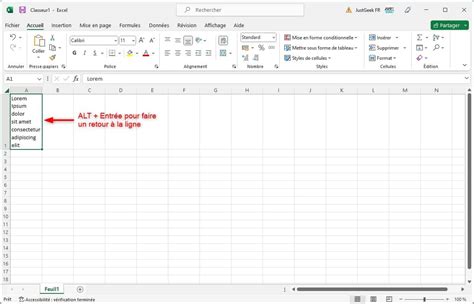 Comment aller à la ligne dans une cellule Excel