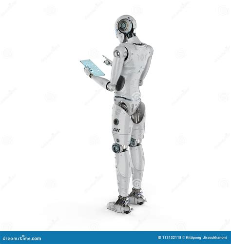 Robot With Glass Tablet Stock Illustration Illustration Of Background