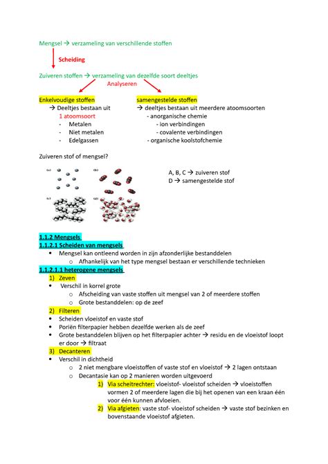 Algemene Chemie 1 Hoofdstuk 1 Mengsel Verzameling Van Verschillende