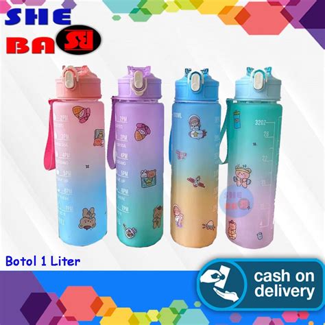 Jual BOTOL VIRAL 1 LITER Gradasi Botol Minum Rainbow Botol Pelangi