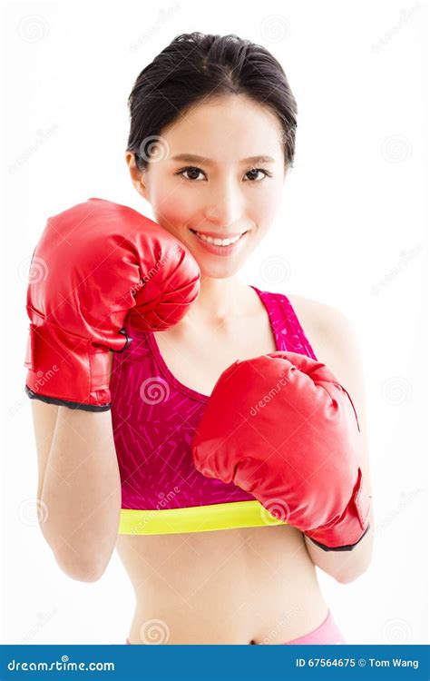 Fitness Young Woman Wearing Red Boxing Gloves Stock Image Image Of