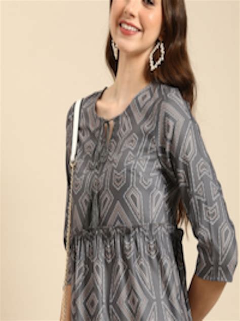 Buy Anouk Ethnic Motifs Printed Tie Up Neck A Line Dress Dresses For