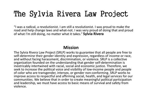 Ppt The Sylvia Rivera Law Project Powerpoint Presentation Free