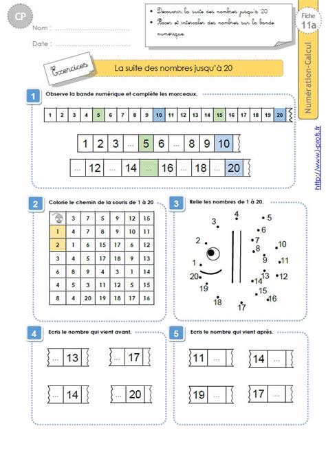 Cpnumeration Calculla Suite Des Nombres Jusquà 20