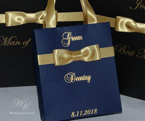 Stylish Groomsmen Gift Bags With Male Satin Ribbon Bow and | Etsy