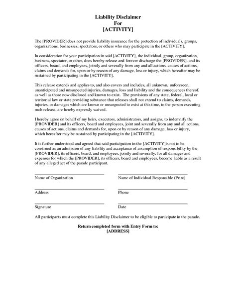 Liability Disclaimer Examples Free Printable Documents