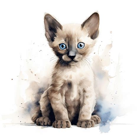 Gatinho siamês ilustração digital em aquarela estilizada de um gato