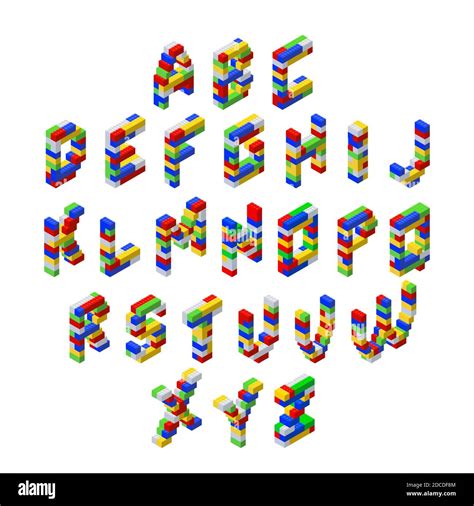 Isometric Font Made From Colored Plastic Blocks Complete Alphabet The