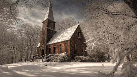 An Old Brick Church In Snowy Woods Background Winter Church Picture