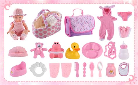 Deao Pcs Baby Doll Set Doll Accessories Toy Set With Carry Cot Bed