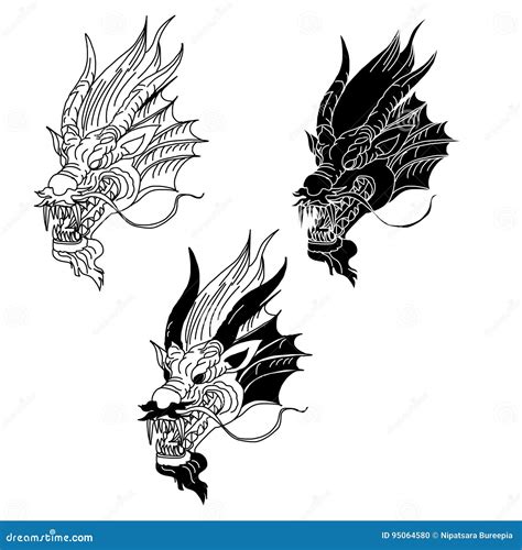 Hand Drawn Chinese Dragon Head Tattoo Design Stock Illustration - Illustration of pattern, style ...