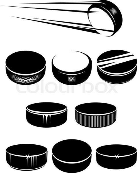 Ice hockey pucks set isolated on white ... | Stock vector | Colourbox