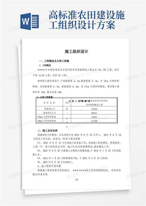 高标准农田道路施工组织方案 范本模板 Word模板免费下载 编号zq8aq4e6x 图精灵