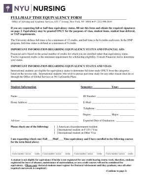 Fillable Online Fullhalf Time Equivalency Form College Of Nursing Fax