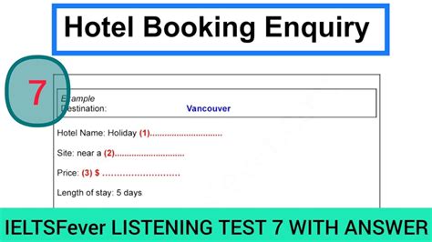 Ielts Fever Listening Test 7 Hotel Booking Enquiry Pacific Tapa