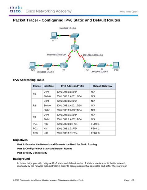 PDF Packet Tracer Configuring IPv6 Static And Default Routes