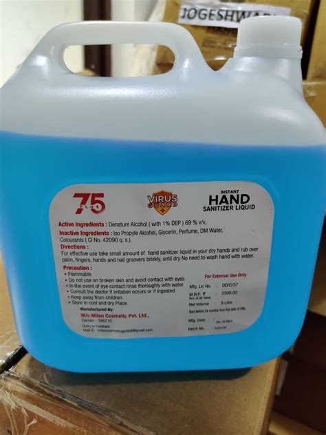 Virus Guard Alcohol Based Perfumed Hand Sanitiser Liquid 5 Litre At Rs