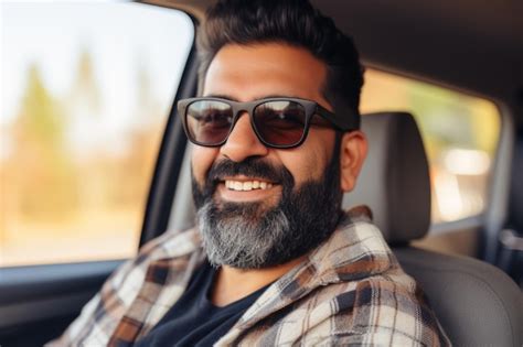 Premium Ai Image Portrait Happy Cheerful Professional Smiling Mature Man Driver Driving Car