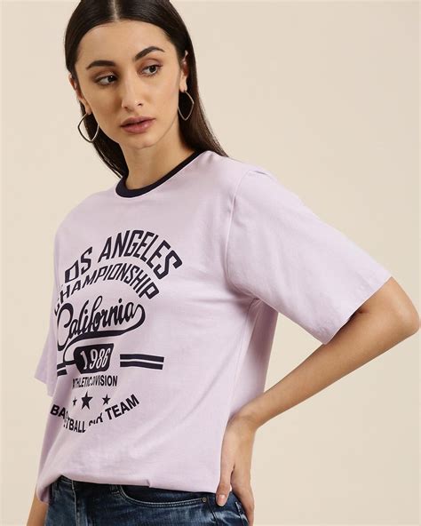 Buy Women S Purple Los Angeles Typography Oversized T Shirt For Women