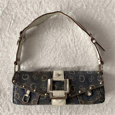 Original Vintage Guess Monogram Denim Baguette Bag Kili Nag 2000s 90s