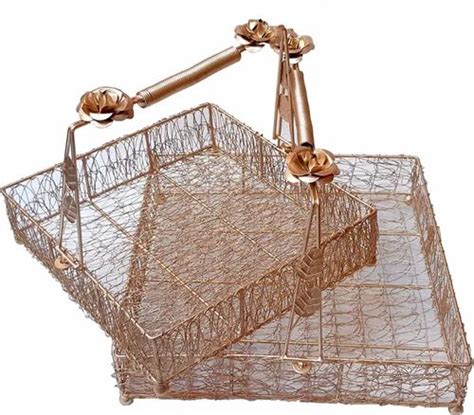 Iron Golden Square Metal Wire Mase Hamper Sahagun Basket For Gift