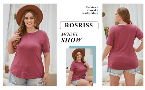 Rosriss Womens Plus Size Tops Casual Short Sleeve Side Split Tunics