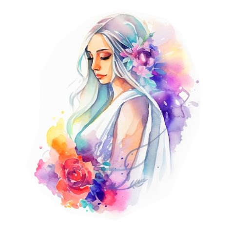 Premium Photo A Watercolor Illustration Of A Woman With Flowers In